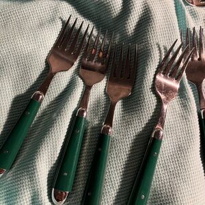 Oneida PALETTE HUNTER GREEN Stainless Glossy Rivets Salad Forks Lot of 3